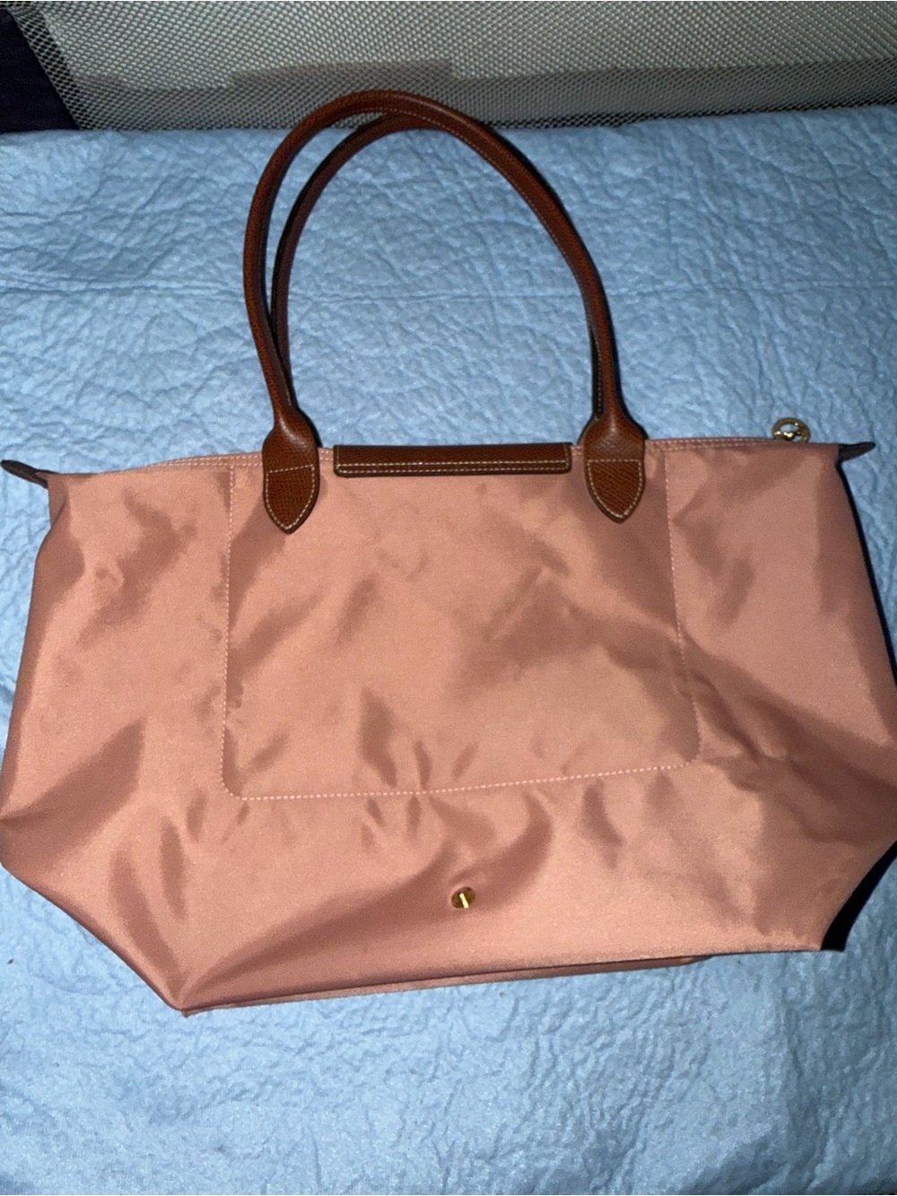 Longchamp Le Pliage Tote in Dusty Rose with Brown Trim - Picture 3 of 5
